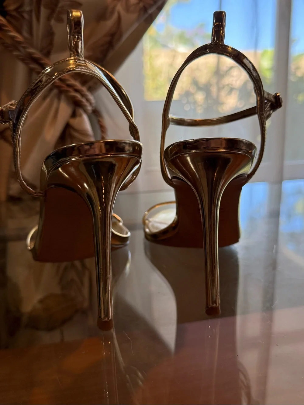 New Steve Madden Metallic Gold Ankle Strappy Heeled Sandals